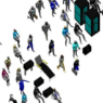 Bloques AutoCAD de figuras humanas en diferentes posiciones y actividades, incluyendo vistas en 2D y 3D para proyectos de arquitectura y diseño.