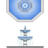 Bloque AutoCAD de fuente ornamental con vista en planta y elevación con detalles de agua para proyectos de paisajismo y urbanismo.