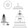 Bloques AutoCAD de fuentes decorativas de agua utilizadas para proyectos de paisajismo, plazas públicas y diseño de jardines.