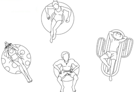Bloques AutoCAD de personas en piscina con diferentes posturas y actividades para proyectos de arquitectura y diseño recreativo.