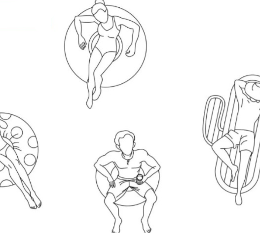 Bloques AutoCAD de personas en piscina con diferentes posturas y actividades para proyectos de arquitectura y diseño recreativo.