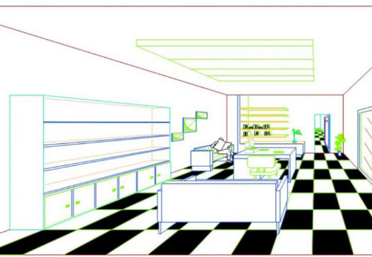 Bloque AutoCAD de interior de oficina moderna con escritorios, estanterías, sillas y mobiliario de trabajo en perspectiva.