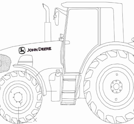 Bloques AutoCAD del tractor John Deere 6300 con detalles técnicos, ruedas y estructura para proyectos de maquinaria agrícola.