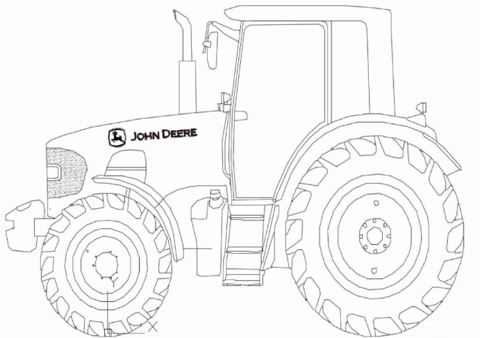 Bloques AutoCAD del tractor John Deere 6300 con detalles técnicos, ruedas y estructura para proyectos de maquinaria agrícola.