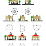 Bloques AutoCAD de kioscos y pabellones de parque en planta y elevación para proyectos de arquitectura paisajística y diseño de espacios públicos.