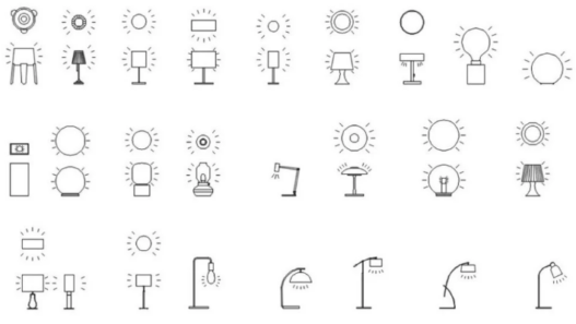 Bloques AutoCAD de lámparas y luminarias decorativas para iluminación interior en proyectos de arquitectura y diseño de interiores.