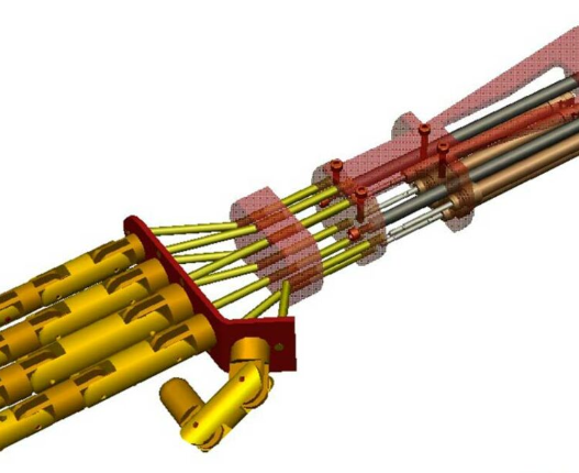 Bloque AutoCAD de mano robótica mecánica con sistema de actuadores y estructura industrial para proyectos de ingeniería y robótica.