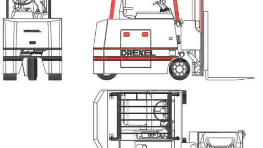 Bloques AutoCAD de máquina elevadora con vistas en planta y alzado, incluyendo detalles de estructura y funcionamiento para proyectos de ingeniería.