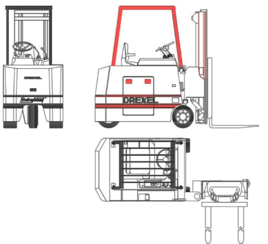 Bloques AutoCAD de máquina elevadora con vistas en planta y alzado, incluyendo detalles de estructura y funcionamiento para proyectos de ingeniería.