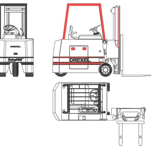 Bloques AutoCAD de máquina elevadora con vistas en planta y alzado, incluyendo detalles de estructura y funcionamiento para proyectos de ingeniería.