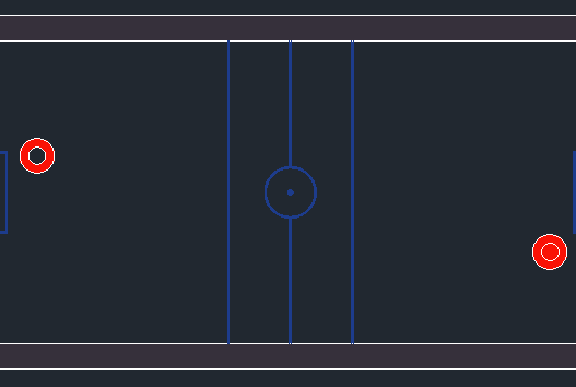 Bloques AutoCAD de mesa de hockey con vista en planta, detalles estructurales y medidas para proyectos recreativos y deportivos.