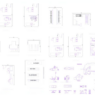 Bloques AutoCAD de mobiliario de oficina con escritorios, sillas y estaciones de trabajo en diferentes vistas para diseño de espacios laborales.