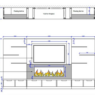Bloque AutoCAD de mueble para TV con chimenea integrada, estanterías flotantes y gabinete inferior para proyectos de diseño interior.