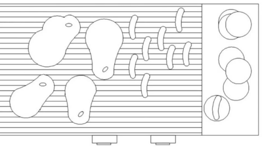 Bloque AutoCAD de parrilla con carne para asado y alimentos para proyectos de diseño de cocinas exteriores, parrillas y áreas recreativas.