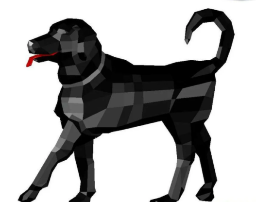 Bloque AutoCAD de perro en estilo 3D low poly utilizado para proyectos de paisajismo, visualización arquitectónica y diseño urbano.