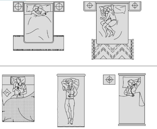 Bloques AutoCAD de personas durmiendo en camas en vista en planta para representación de dormitorios en proyectos arquitectónicos.
