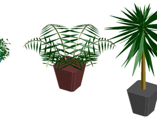 Bloques AutoCAD de plantas decorativas en maceta utilizadas para proyectos de diseño de interiores, paisajismo y visualización arquitectónica.