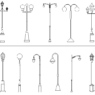 Bloques AutoCAD de postes de iluminación urbana y farolas para proyectos de urbanismo, calles, parques y espacios públicos.