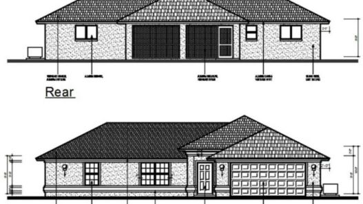 Bloques AutoCAD de proyecto de casa de una sola planta con distribución de espacios, planos arquitectónicos y detalles para diseño residencial.