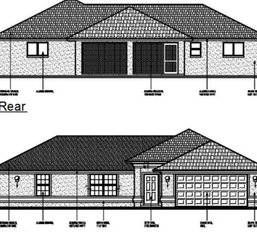 Bloques AutoCAD de proyecto de casa de una sola planta con distribución de espacios, planos arquitectónicos y detalles para diseño residencial.