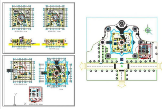 Bloques AutoCAD de proyecto de museo con planos arquitectónicos, distribución de espacios y detalles para diseño cultural.