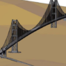 Bloques AutoCAD del puente Golden Gate en 3D con estructura, torres y cables para proyectos de ingeniería y modelado arquitectónico.