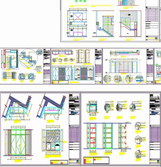 Bloques AutoCAD de puerta corrediza con detalles en planta, sistema de deslizamiento y marcos para proyectos de arquitectura.