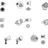 Bloques AutoCAD de reflectores y luminarias para iluminación arquitectónica y exterior en proyectos eléctricos y de paisajismo.