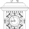 Bloque AutoCAD de reloj de sobremesa clásico con detalles ornamentales en vista frontal para proyectos de diseño interior y decoración.