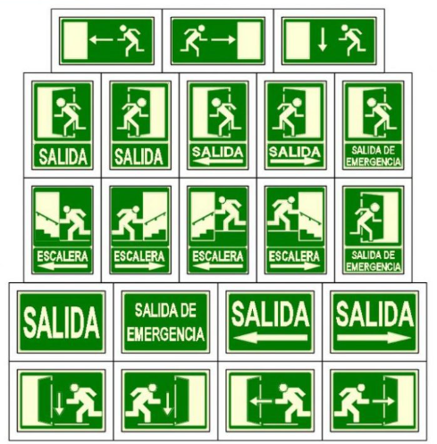 Bloques AutoCAD de salidas de emergencia con señalización y rutas de evacuación para proyectos arquitectónicos y de seguridad.