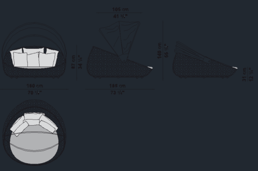 Bloques AutoCAD de sofás tipo canasta con diseños decorativos, ideales para proyectos de arquitectura y diseño interior.