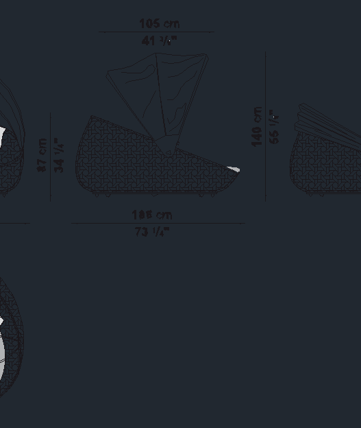 Bloques AutoCAD de sofás tipo canasta con diseños decorativos, ideales para proyectos de arquitectura y diseño interior.