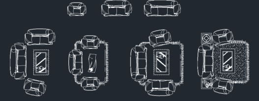 Bloques AutoCAD de sofás suaves con diseño acolchado, ideales para proyectos de arquitectura y diseño interior.
