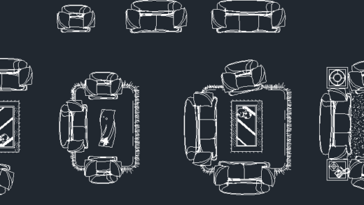 Bloques AutoCAD de sofás suaves con diseño acolchado, ideales para proyectos de arquitectura y diseño interior.