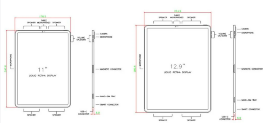 Bloque AutoCAD DWG con las dimensiones del iPad Pro para proyectos de diseño, mobiliario y tecnología en planos CAD.