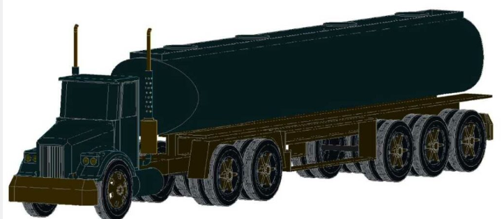 Bloques AutoCAD de tanque de coche en 3D con detalles de estructura, ruedas y cisterna para proyectos de ingeniería y transporte.