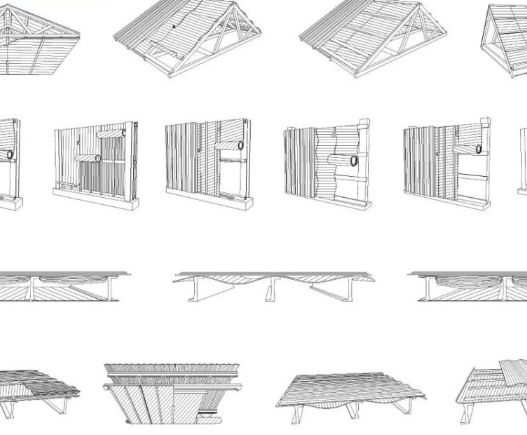 Bloques AutoCAD de techos de madera con estructuras, cerchas y detalles constructivos para proyectos arquitectónicos.