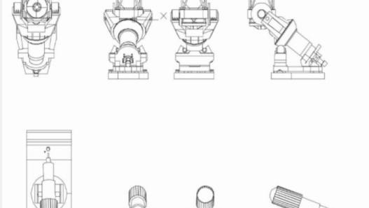 Bloque AutoCAD de telescopio astronómico con base y soporte para proyectos educativos, científicos y de diseño arquitectónico.
