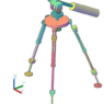 Bloque AutoCAD de trípode para cámara 3D con soporte ajustable utilizado en fotografía, video y escaneo tridimensional.