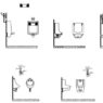 Colección de bloques AutoCAD de urinarios, sanitarios y accesorios de baño público en planta, alzado y secciones para proyectos arquitectónicos.
