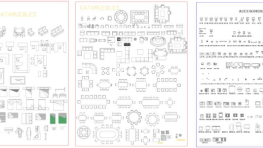 Bloques AutoCAD de mobiliario variado en diferentes vistas y estilos para proyectos de arquitectura e interiorismo.