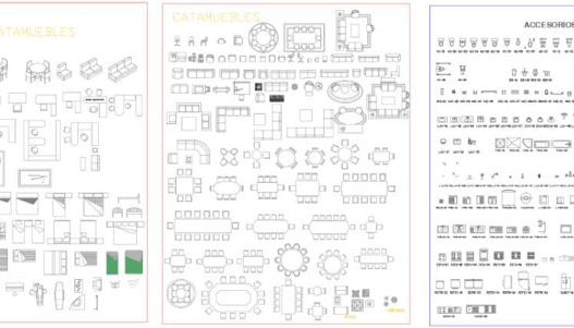 Bloques AutoCAD de mobiliario variado en diferentes vistas y estilos para proyectos de arquitectura e interiorismo.
