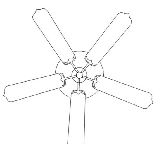 Bloque AutoCAD de ventilador de techo utilizado en proyectos de arquitectura residencial, diseño interior y ventilación de espacios.