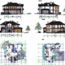 Bloques AutoCAD de villa con detalles arquitectónicos, planos, distribución y elementos constructivos para proyectos de diseño residencial.