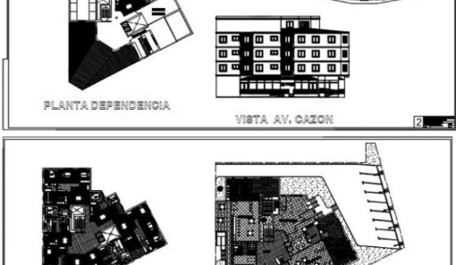 Bloques AutoCAD de viviendas multifamiliares con plantas arquitectónicas, vistas y perspectiva para proyectos de arquitectura residencial.