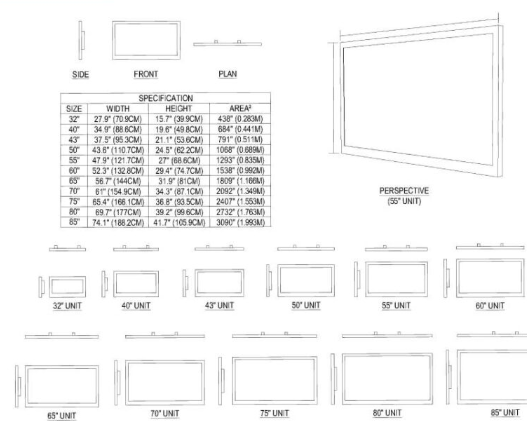 Bloque AutoCAD de mueble de TV montado en pared con estanterías y panel decorativo para diseño de interiores.