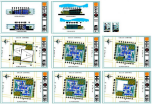 Aparcamiento de varios pisos en AutoCAD con rampas, distribución de estacionamientos y diseño estructural para proyectos urbanos en formato DWG.