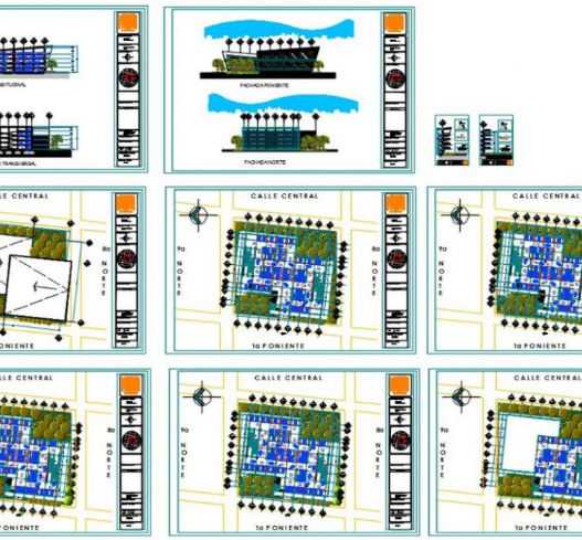 Aparcamiento de varios pisos en AutoCAD con rampas, distribución de estacionamientos y diseño estructural para proyectos urbanos en formato DWG.