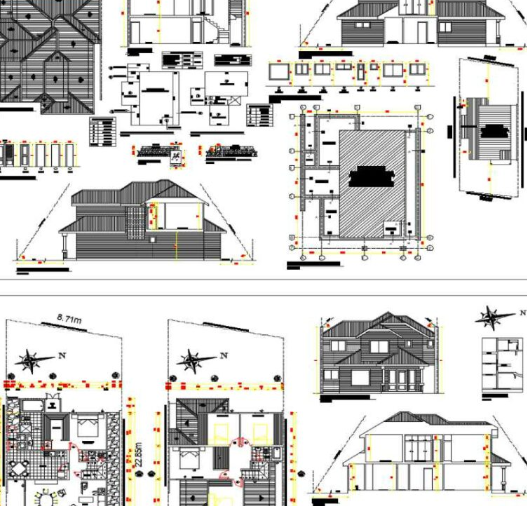 Casa de 2 plantas en AutoCAD con planos arquitectónicos, distribución de espacios y diseño residencial de dos niveles en formato DWG.