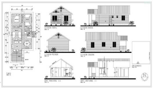 Casa de madera en AutoCAD con planos arquitectónicos, estructura y diseño residencial rústico en formato DWG.